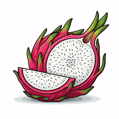 cartoon dragon fruit slice illustration isolated on white background