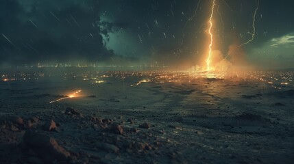 Lightning's abstract streaks light up the sky. Thunder rolls, signaling the storm's intensity.
