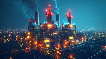 Fototapeta premium Futuristic Illumination: Nighttime Energy of a Power Plant