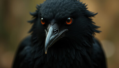 Fototapeta premium A black raven with red eyes