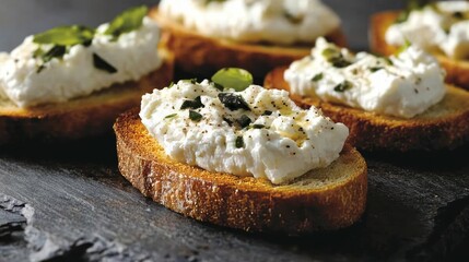 Thin slices of ricotta salata cheese displayed atop a background