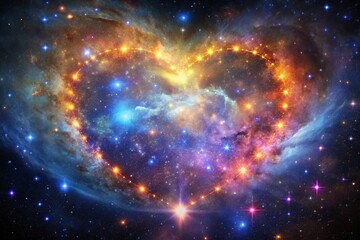 Fototapeta premium Colorful heart galaxy with nebula stardust and glittery stars