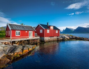a typical red and colorful cottage of the norwegian culture and architecture in norway high quality photo