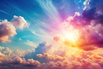 Fototapeta premium Colorful sky with lovely clouds illuminated by sunlight