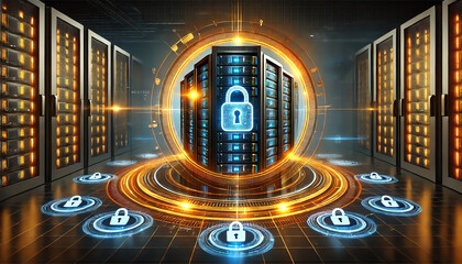 Fototapeta premium A futuristic digital security concept with a horizontal 4_3 aspect ratio