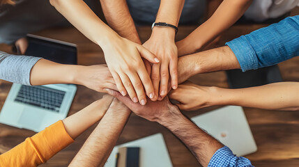 Team Hands Stacked in Unity and Cooperation