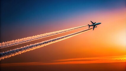 Fototapeta premium Plane reflection in clear evening sky