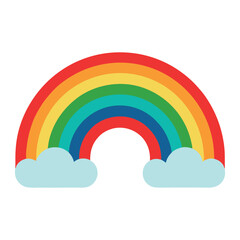 Colorful Rainbow Vector Illustration | Boho Rainbow or color spectrum flat icon | Bright and Colorful Rainbow Illustration with Clouds