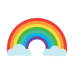 Colorful Rainbow Vector Illustration | Boho Rainbow or color spectrum flat icon | Bright and Colorful Rainbow Illustration with Clouds