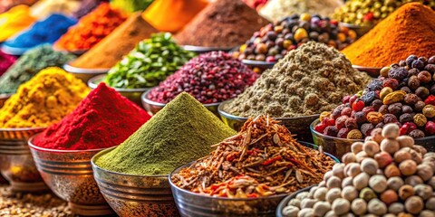 Fototapeta premium Colorful spices and herbs displayed in a shop