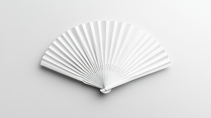 Flat lay of a white folding fan with pleats fully extended, set against a plain white background for product mockups.