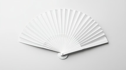 Flat lay of a white folding fan with pleats fully extended, set against a plain white background for product mockups.