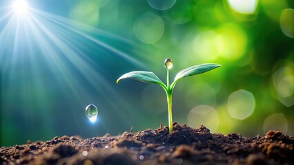 Plant sprout growth with water drop