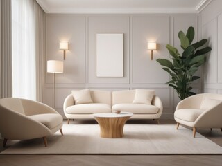 Fototapeta premium Modern living room with grey couch