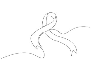 Continuous one line drawing of breast cancer awareness ribbon. One line drawing illustration of breast cancer. World breast cancer awareness day concept line art. Editable outline