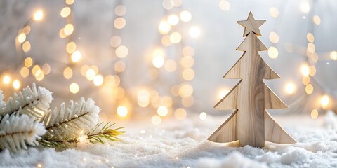 Wood Minimal Xmas Tree in a Festive Christmas Atmosphere with Warm Winter Cheer and Holiday Magic