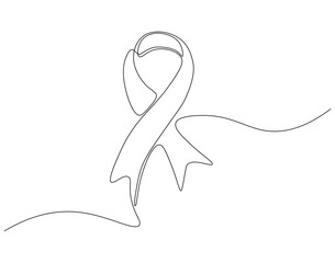 Continuous one line drawing of breast cancer awareness ribbon. One line drawing illustration of breast cancer. World breast cancer awareness day concept line art. Editable outline
