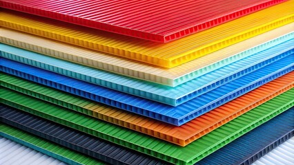 Colorful stacks of corrugated plastic sheets