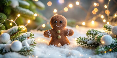Gingerbread Man in a Festive Christmas Atmosphere with Warm Winter Cheer and Holiday Magic
