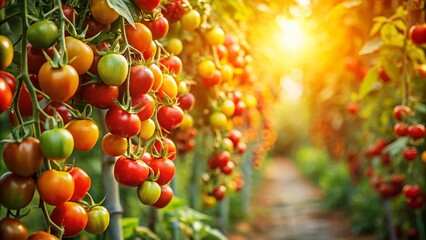 SunKissed Tomatoes on a Vine - Fresh, Juicy Harvest in a Lush Garden Setting