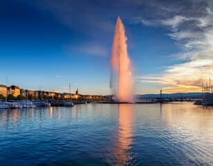 tranquil evening panorama of geneva with famous jet d eau