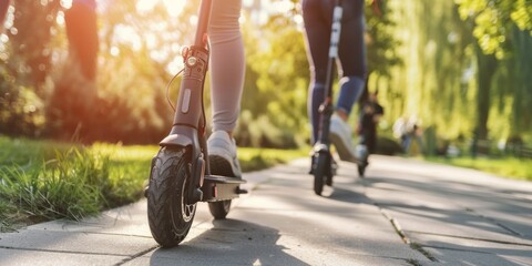 Obraz premium Electric Scooter Ride Through Park