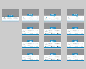 Desk calendar 2025 template, modern 12 month  calendar design, corporate business calendar.