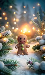 Gingerbread Man in a Festive Christmas Atmosphere with Warm Winter Cheer and Holiday Magic