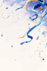 Fototapeta premium Colorful streamers and confetti floating against a dreamy sky backdrop