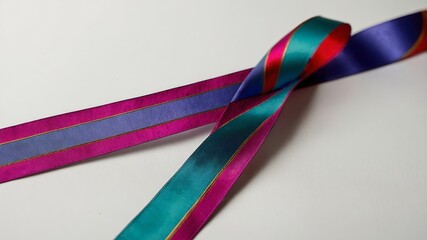 Multicolored Satin Ribbon with Stripes in Bright Hues

