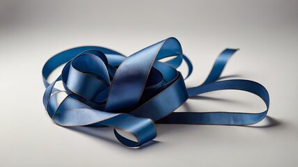 Blue Satin Ribbon Loosely Twisted on Light Background

