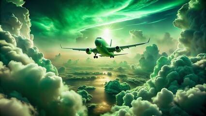 Naklejka premium Surreal First Class Plane Ticket in Vibrant Green - Dreamlike Travel Experience