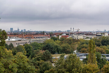 Fototapeta premium Autumn view of the Luitpold park near Olympic Park in Munich, Bavaria, Germany