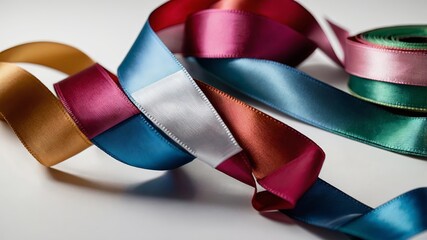 Multicolored Satin Ribbons Intertwined in Close-Up


