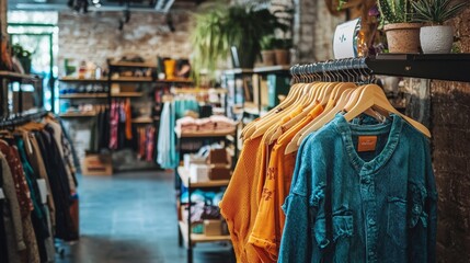 Obraz premium Clothing racks in a trendy boutique with a cozy atmosphere