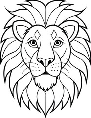 Fototapeta premium hand-drawn lion head face drawing black line art coloring page, kids coloring book. Generative Ai
