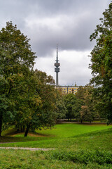 The Olympiaturm in Olympiapark in Munich, Germany