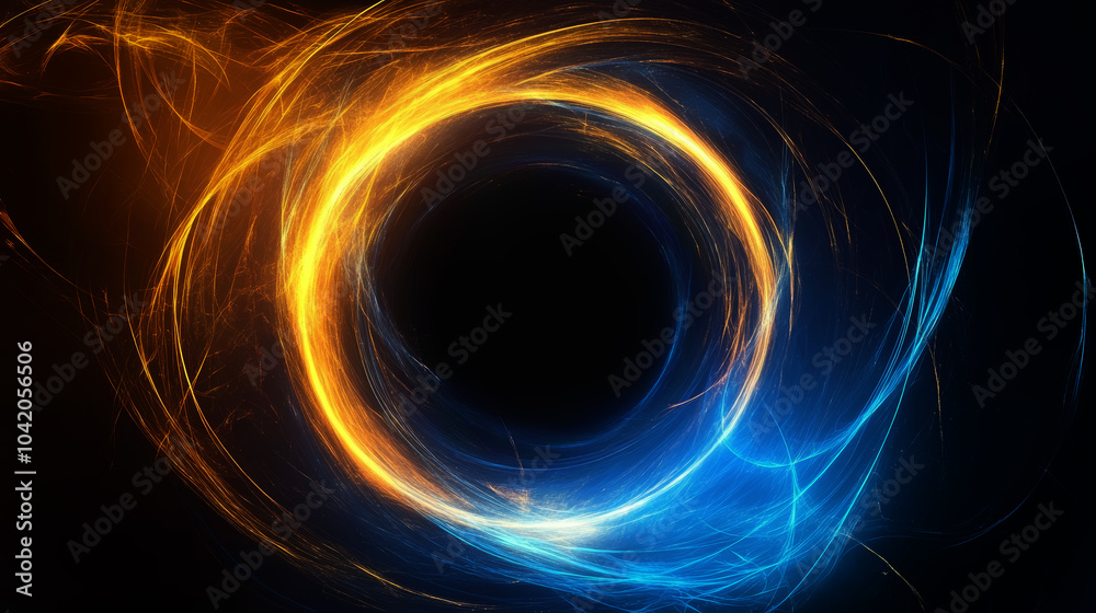Wall mural abstract glowing light effect circle isolated on dark background, round sparcles and light lines in 