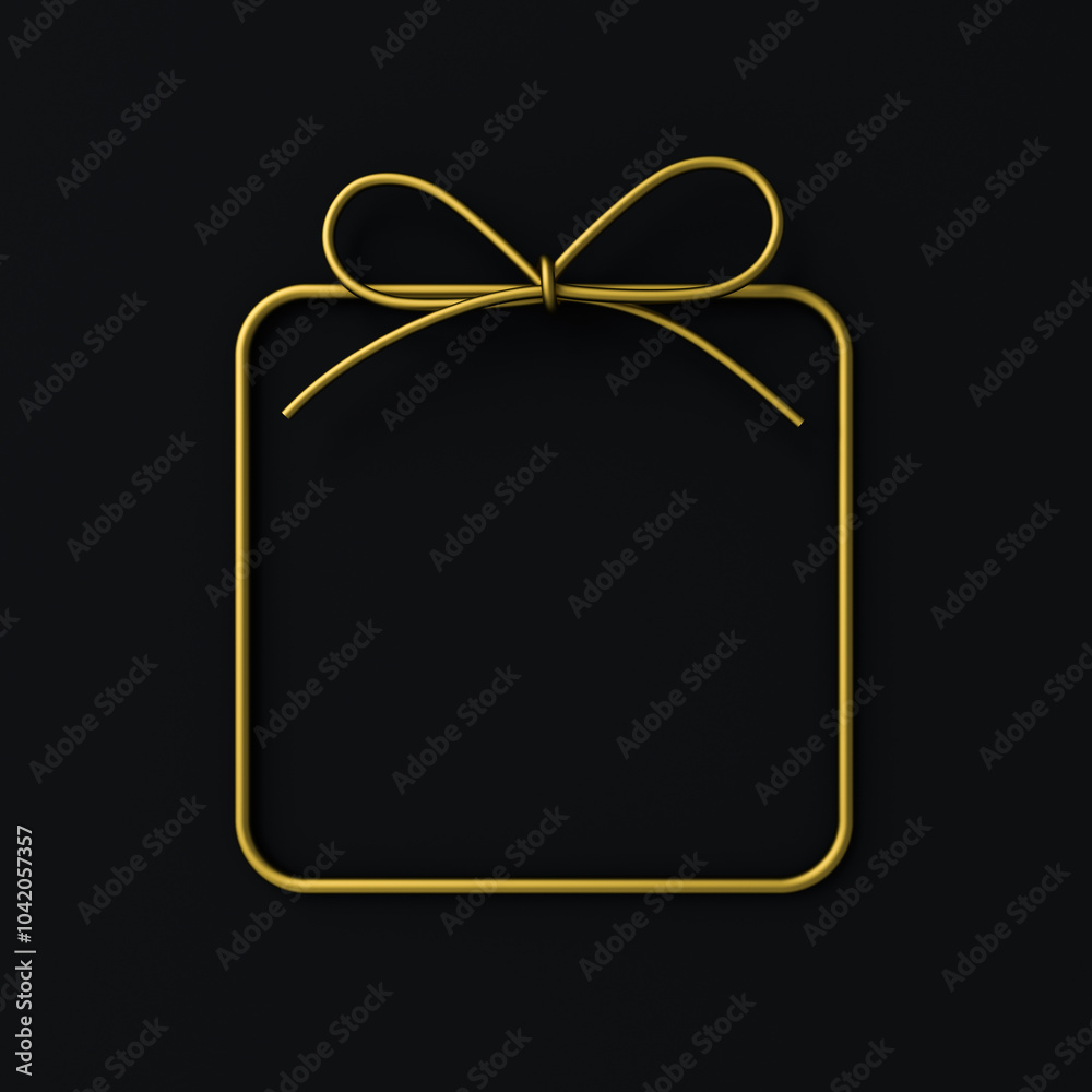 Poster blank gold luxury rounded square gift box frame sign template or empty golden present frame wire wit