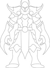 Black and white vector illustration of children's activity coloring book pages with pictures of Character knight