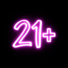 21+ adult only neon sign glowing adult content age limitation icon