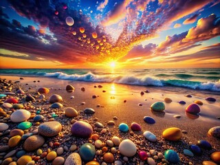 Surreal Pebbles Landscape: Dreamy Beach and Floating Stones for Unique Nature Photography