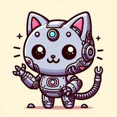 Fototapeta premium Cute Cat Robot Cyborg Cartoon Vector Icon Illustration