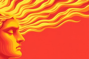 Bright orange profile with flowing hair on red