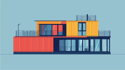 Illustration of a modular house. Modular house made from shipping containers. Modern house.