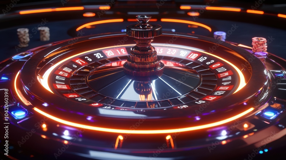 Aufkleber the roulette table features brightly lit numbers and vibrant chips, creating an exciting atmosphere 