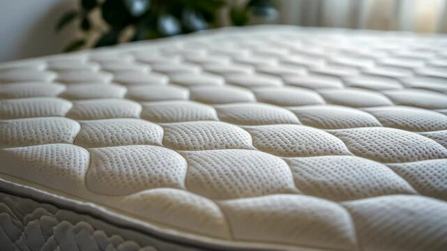 A close-up of a white mattress with a quilted pattern