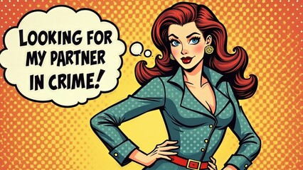 Pop art woman looking for partner in crime