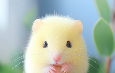 A delightful yellow hamster curiously exploring its cozy indoor habitat during daylight