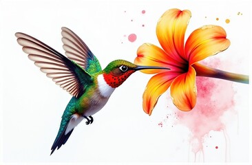 Hummingbird and hibiscus flower